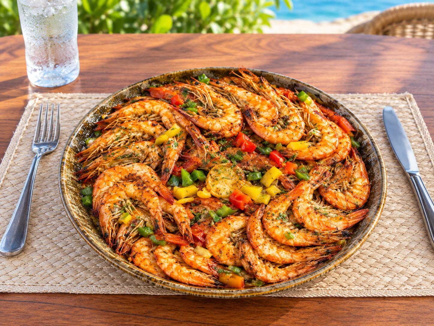 Shrimp platter served by the beach